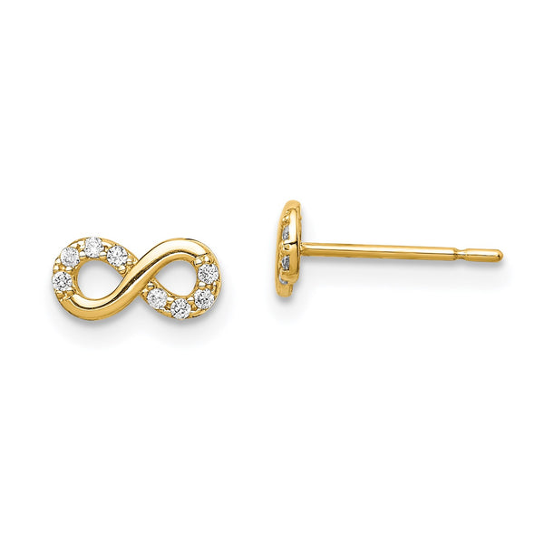 14KT Yellow Gold Cubic Zirconia Stud Infinity Earrings