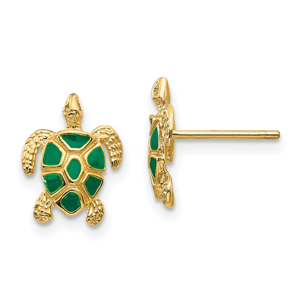 14KT Yellow Gold 11X9MM Sea Turtle Earrings