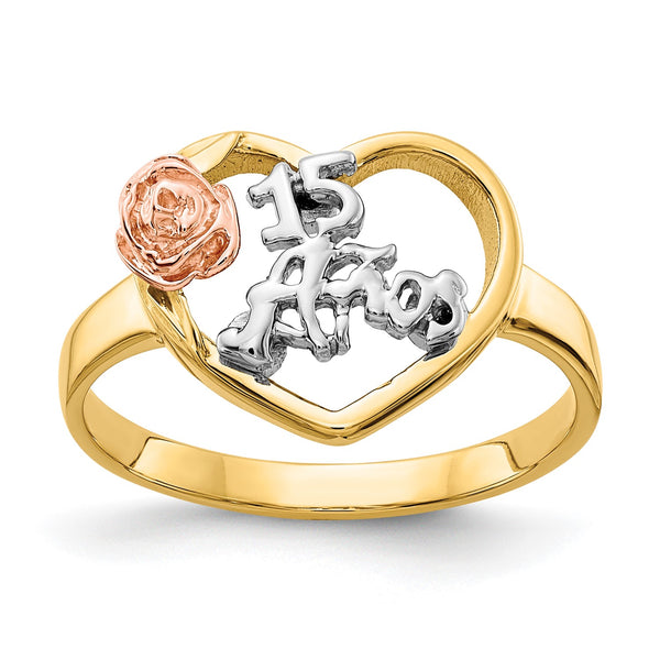 14KT Gold Tri-Color Quinceanera Ring; Size 7