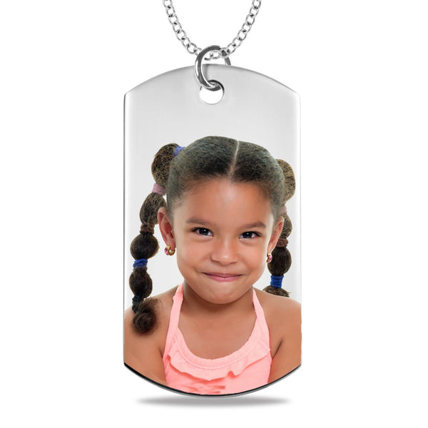 Sterling Silver 22" Extra Large Dog Tag Photo Pendant