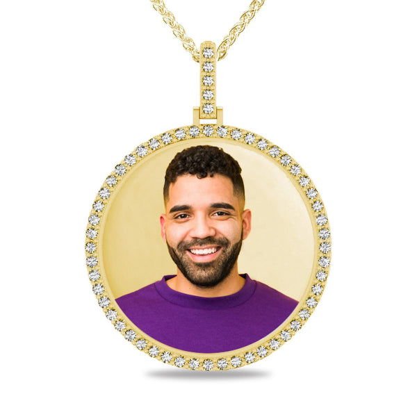 10K Yellow Gold Diamond Bezel 22" Memory Photo Pendant
