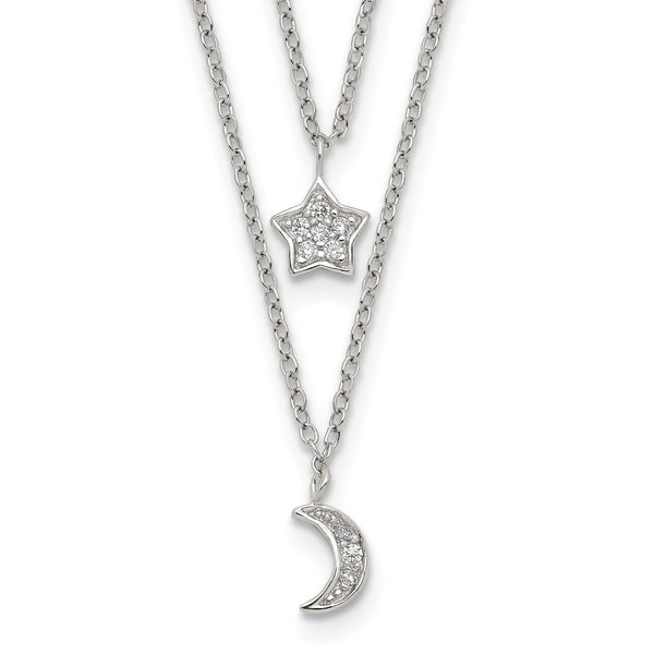 Sterling Silver Cubic Zirconia 16" Celestial Moon and Star Necklace