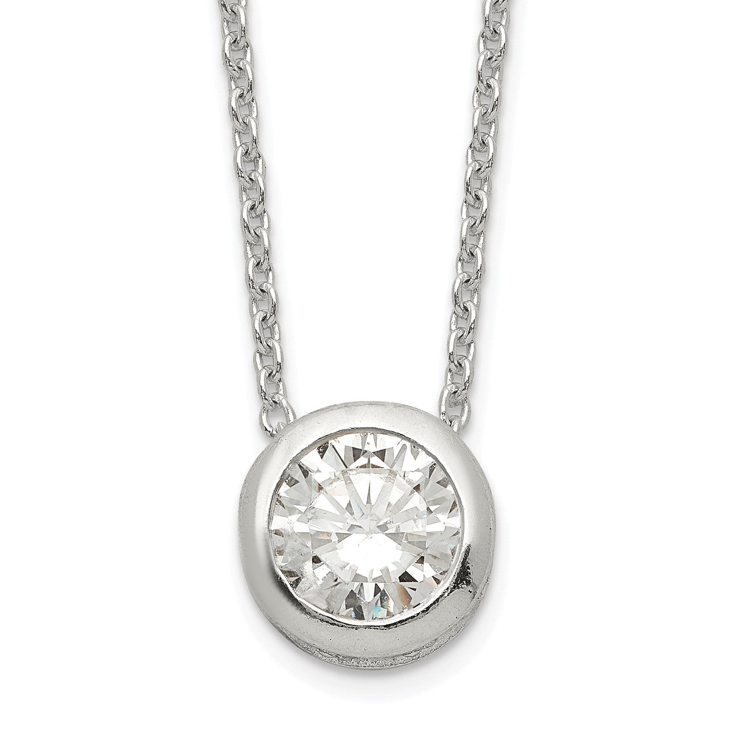 Sterling Silver 9MM Round Cubic Zirconia 18-inch Necklace