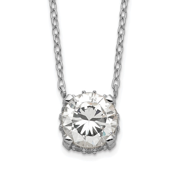 Sterling Silver 7MM Round Cubic Zirconia 18" Necklace