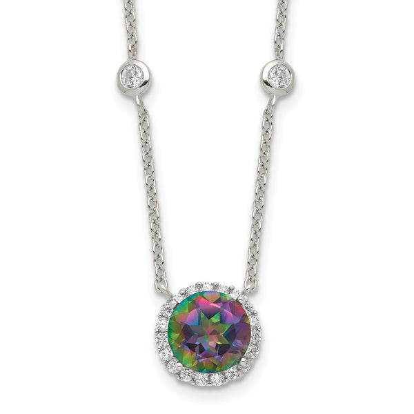 Sterling Silver Mystic Topaz and Cubic Zirconia 18" Halo Pendant
