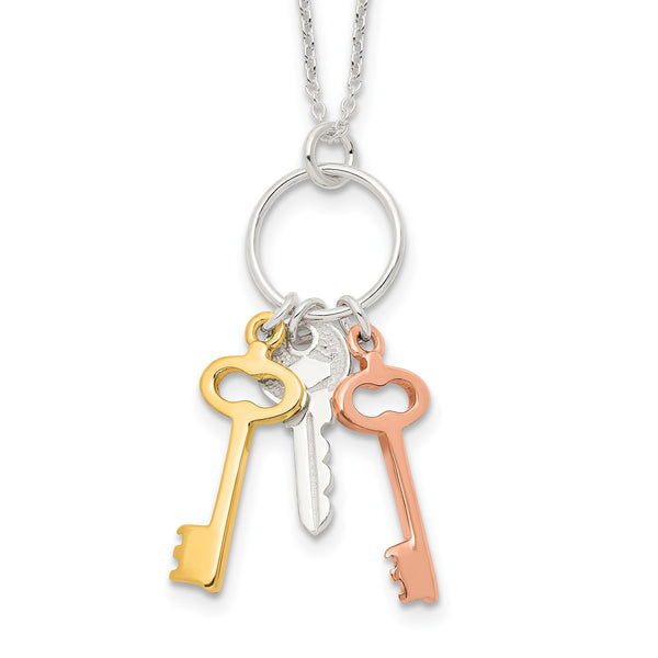 Sterling Silver 16" Key Tri-Color Pendant