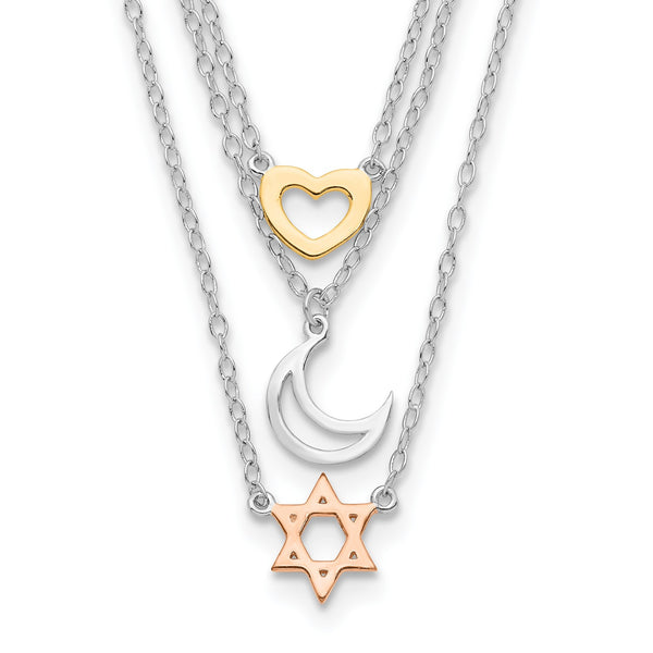 Sterling Silver 16" Celestial Sun Moon and Star Necklace