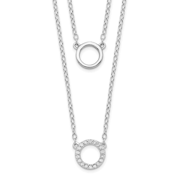 Sterling Silver Cubic Zirconia 16" 2-Layer Circle Necklace