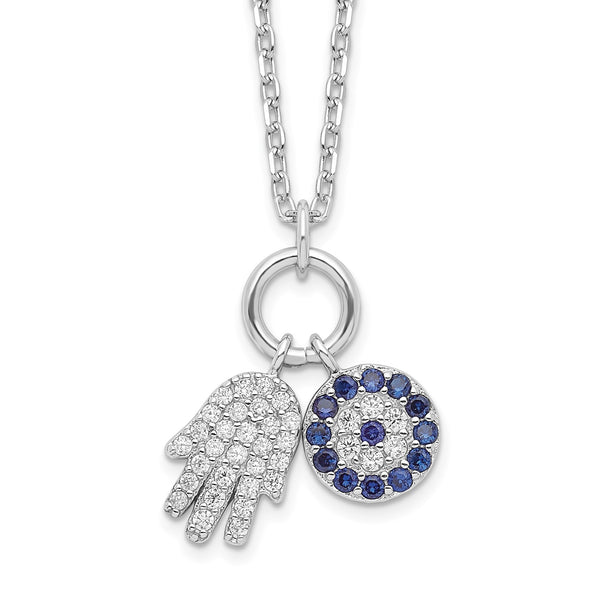Sterling Silver Cubic Zirconia 17" Hamsa Necklace