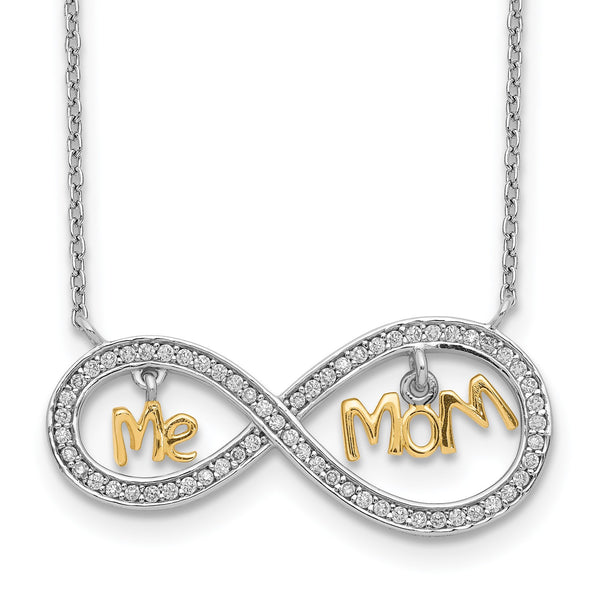 Sterling Silver Cubic Zirconia 18" Infinity Mom and Me Two-Tone Necklace