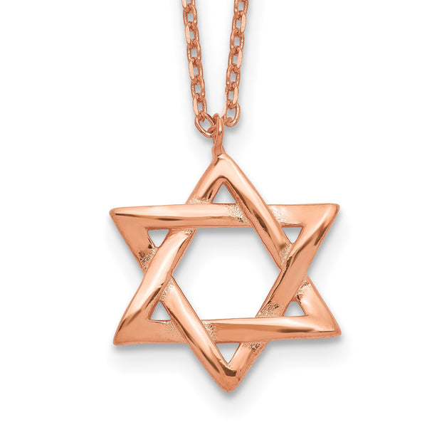 Rose Gold Plated Sterling Silver 16.5" Star Of David Necklace