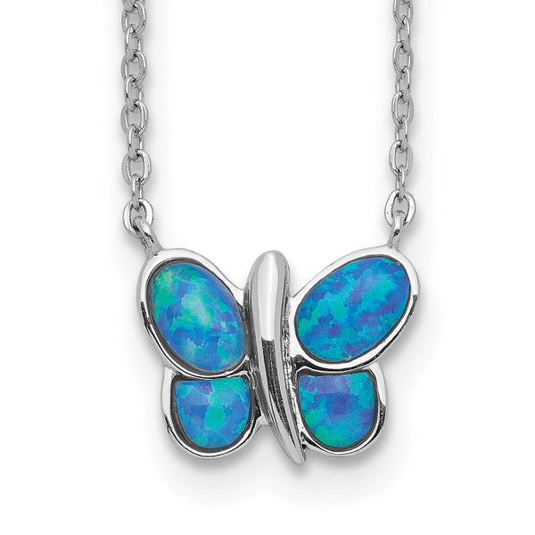 Sterling Silver Opal 18" Butterfly Necklace