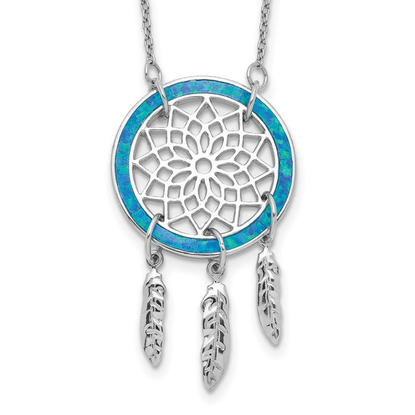 Sterling Silver Opal 17.5" Dream Catcher Necklace