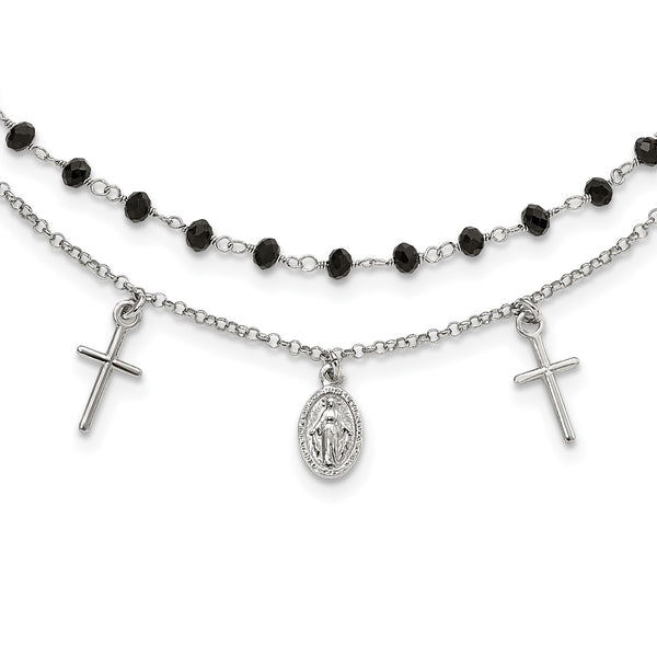 Sterling Silver 17.5" Beaded Cross Medal Necklace