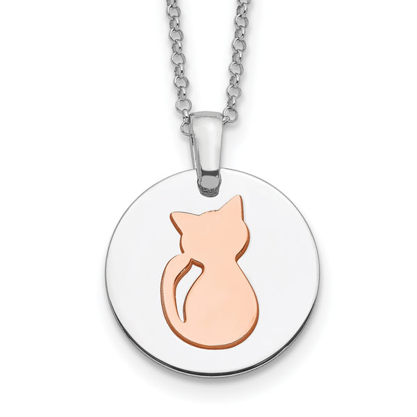 Two-Tone Sterling Silver 17.5" Cat Necklace