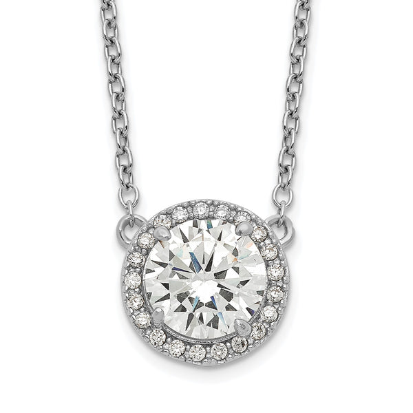 Sterling Silver Round Cubic Zirconia 10MM 17" Halo Necklace