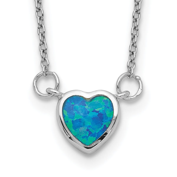 Sterling Silver Opal 16" 10MM Fashion Heart Choker Necklace