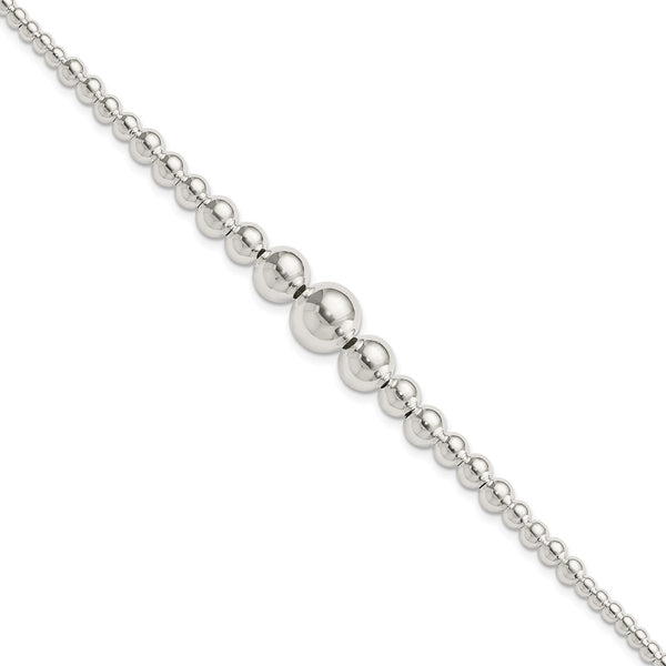 Sterling Silver Round 7.25" Beaded Lobster Clasp Bracelet