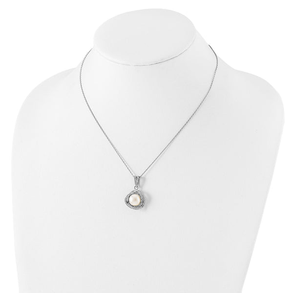 Pearl and Cubic Zirconia Pendant Earrings Set in Sterling Silver