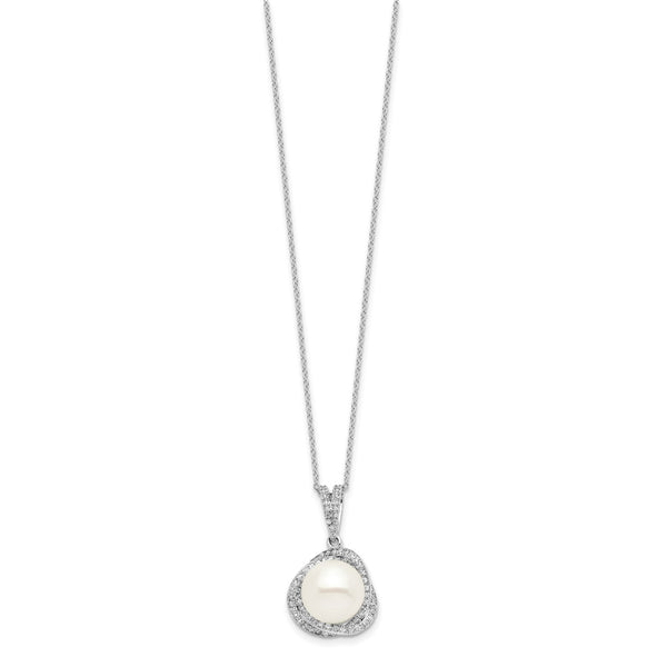Pearl and Cubic Zirconia Pendant Earrings Set in Sterling Silver