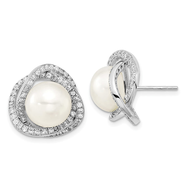 Pearl and Cubic Zirconia Pendant Earrings Set in Sterling Silver