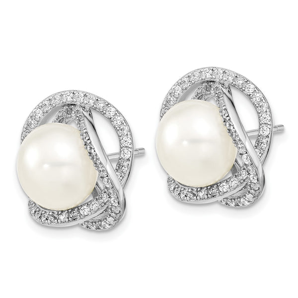 Pearl and Cubic Zirconia Pendant Earrings Set in Sterling Silver