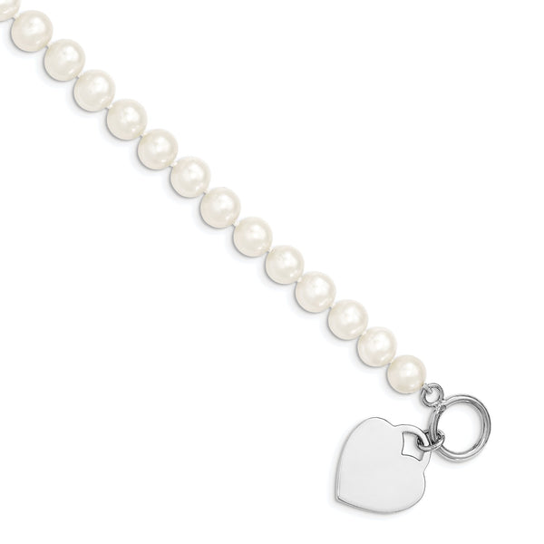 Sterling Silver 8MM Pearl 7.5" Heart Toggle Bracelet