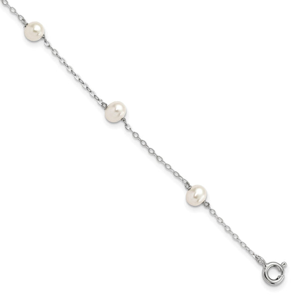 Sterling Silver 4MM Pearl 7" 5-Station Bracelet