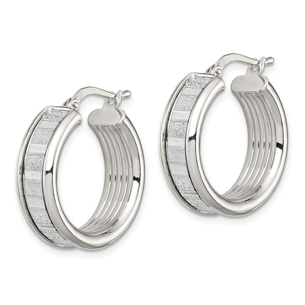Sterling Silver 22X6MM Glitter Hoop Earrings