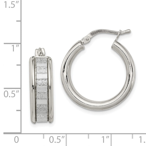 Sterling Silver 22X6MM Glitter Hoop Earrings