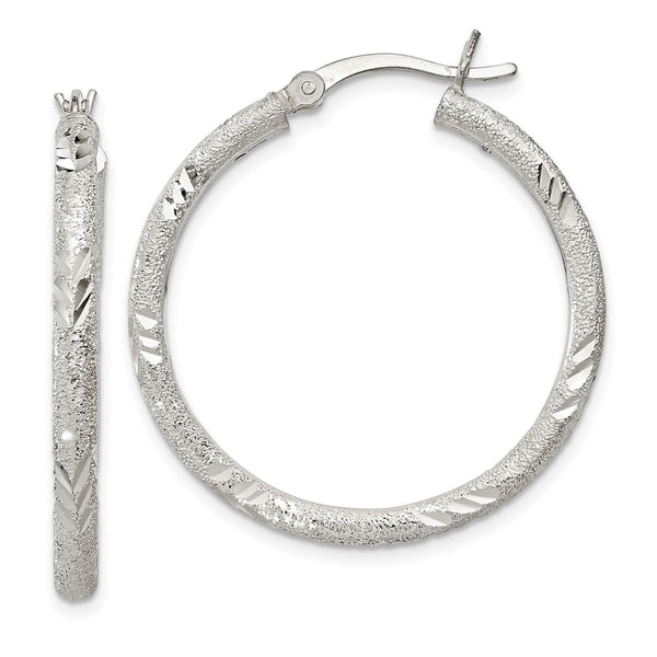Sterling Silver 29X32MM Diamond-cut Hoop Earrings
