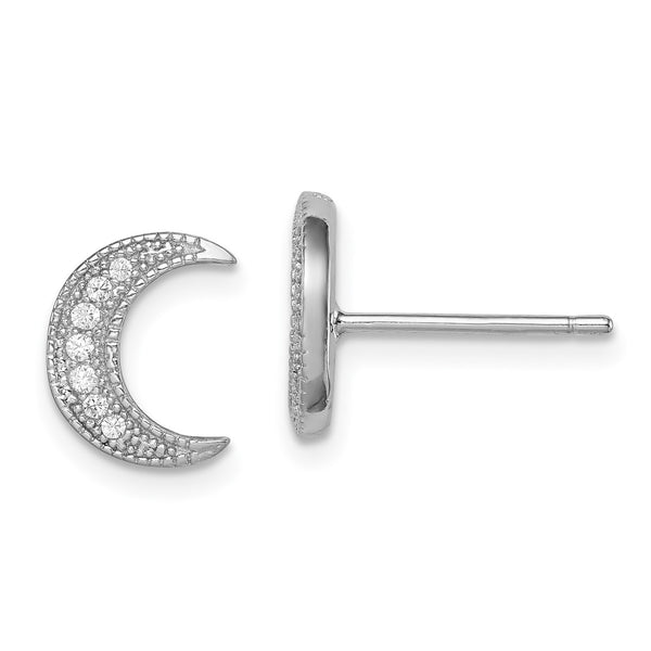 Sterling Silver Cubic Zirconia Crescent Moon Stud Earrings