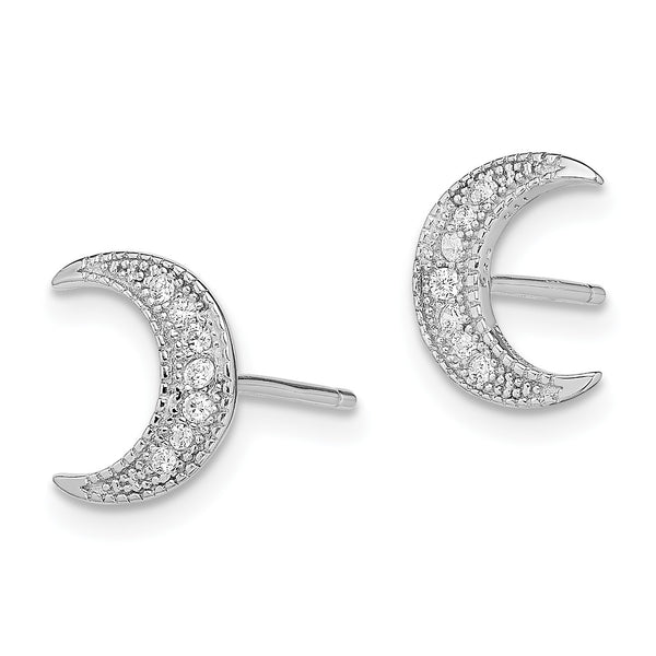 Sterling Silver Cubic Zirconia Crescent Moon Stud Earrings