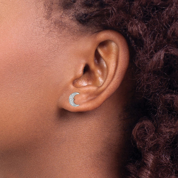 Sterling Silver Cubic Zirconia Crescent Moon Stud Earrings