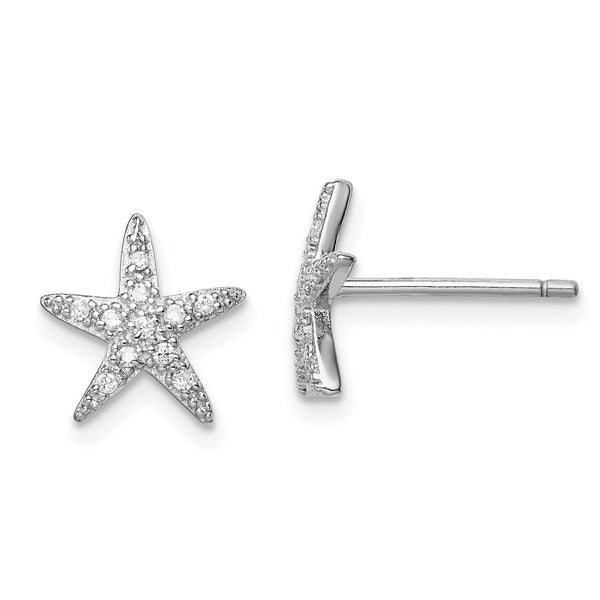 Sterling Silver Cubic Zirconia 10X11MM Stud Starfish Earrings