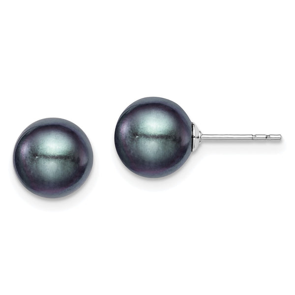 Sterling Silver 8X9MM Pearl Stud Earrings
