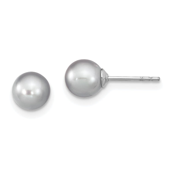 Sterling Silver 6X7MM Pearl Stud Earrings