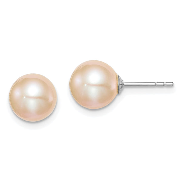 Sterling Silver 8X9MM Pearl Stud Earrings