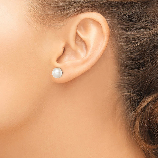 Sterling Silver 8X9MM Pearl Stud Earrings
