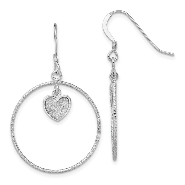 Sterling Silver 40MM Diamond-cut Glitter Heart Earrings