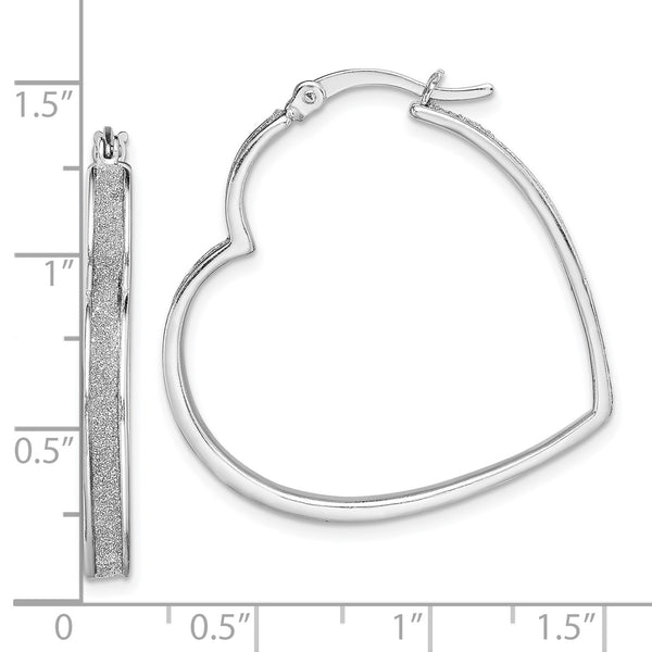 Sterling Silver 30MM Glitter Heart Hoop Earrings