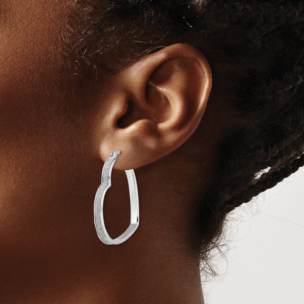Sterling Silver 30MM Glitter Heart Hoop Earrings