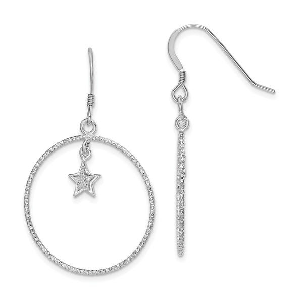 Sterling Silver Glitter Star in Circle Dangle Earrings
