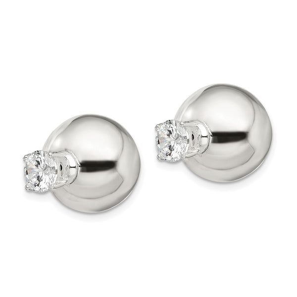 Sterling Silver Cubic Zirconia 6MM 15MM Reversible Stud Earrings