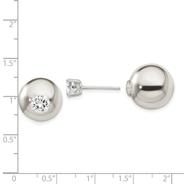 Sterling Silver Cubic Zirconia 6MM 15MM Reversible Stud Earrings