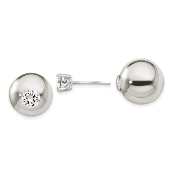 Sterling Silver Cubic Zirconia 6MM 15MM Reversible Stud Earrings