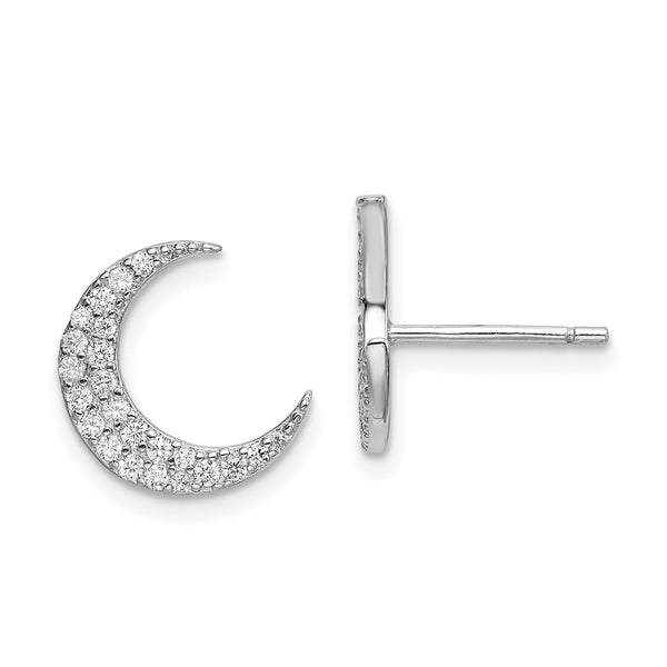 Sterling Silver Cubic Zirconia 11MM Stud Celestial Star and Moon Earrings