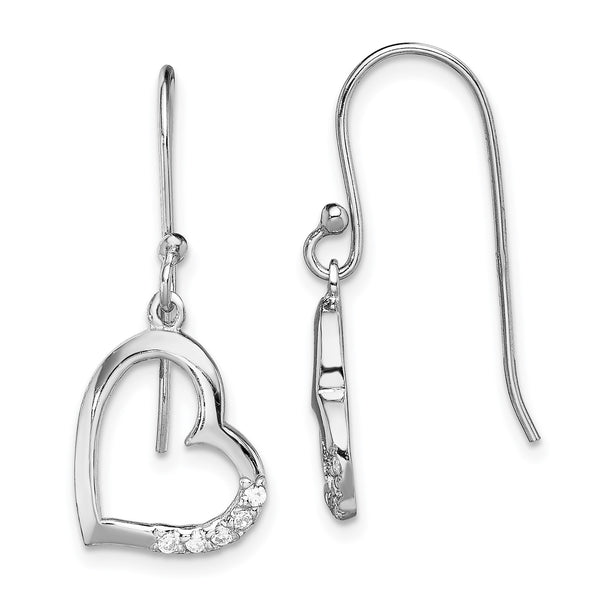 Sterling Silver Cubic Zirconia 26X12MM Drop & Dangle Heart Earrings