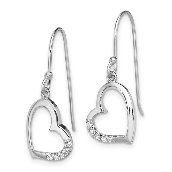 Sterling Silver Cubic Zirconia 26X12MM Drop & Dangle Heart Earrings