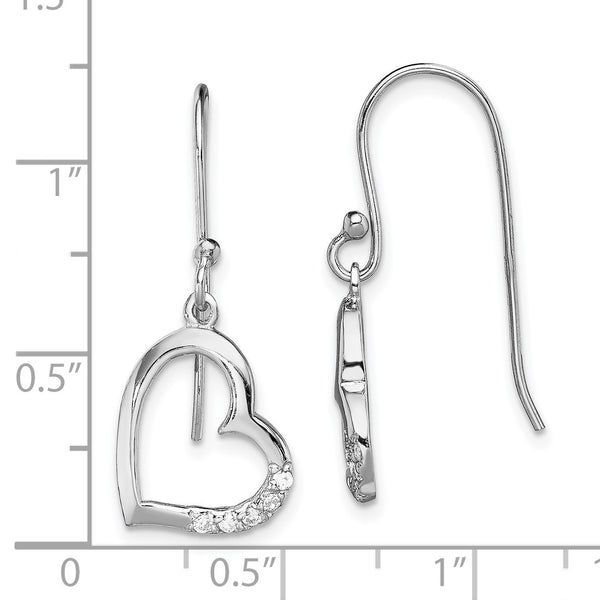 Sterling Silver Cubic Zirconia 26X12MM Drop & Dangle Heart Earrings